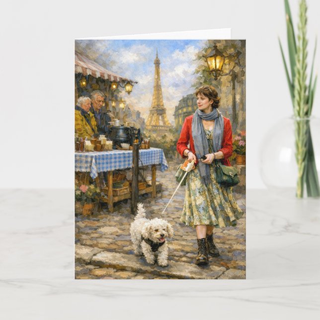 Spring In Paris Poodle Greeting Card (Front)