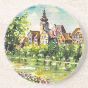 Spring in small city on the river coaster