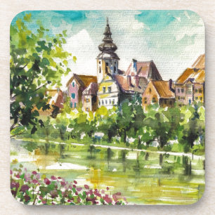 Spring in small city on the river coaster