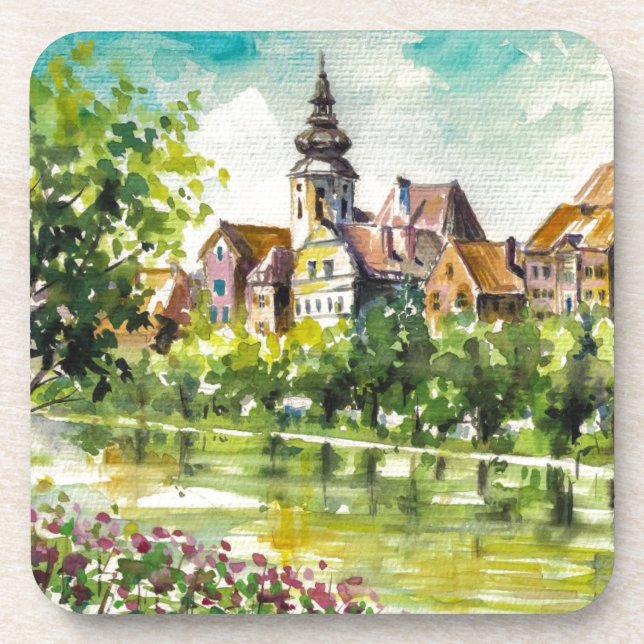 Spring in small city on the river coaster (Front)