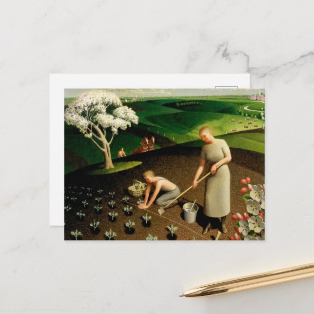 Spring in the Country by Grant Wood Holiday Postcard (Front/Back In Situ)