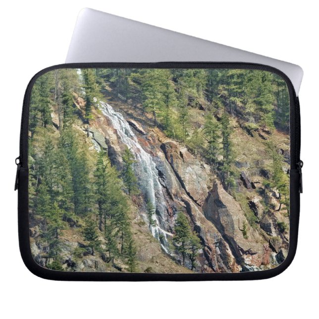 Spring in the Rockies Canada Scenic Waterfall Art Laptop Sleeve (Front)