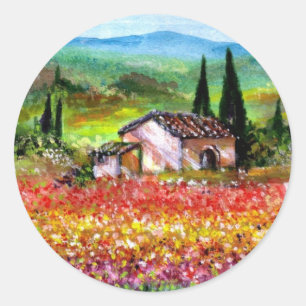 SPRING  IN TUSCANY / COLORFUL FLOWER FIELDS CLASSIC ROUND STICKER
