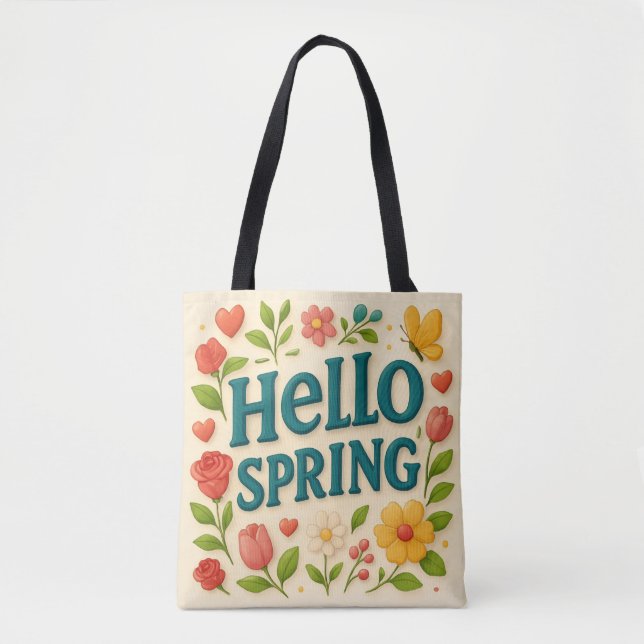Spring in Your Step – “Hello Spring” Vibe  Tote Bag (Front)