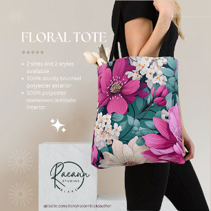 Spring-Inspired Pink and Green Floral Design Tote Bag