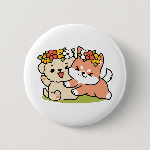 Spring Into Cuteness – Adorable Dog Illustration  6 Cm Round Badge