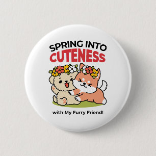 Spring Into Cuteness – Adorable Dog Illustration 6 Cm Round Badge