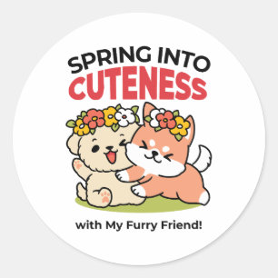 Spring Into Cuteness – Adorable Dog Illustration  Classic Round Sticker