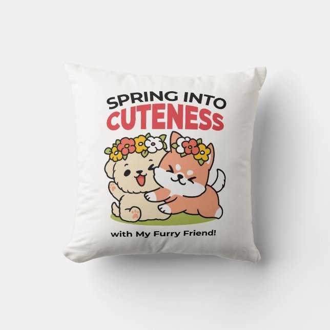 Spring Into Cuteness – Adorable Dog Illustration  Cushion (Front)