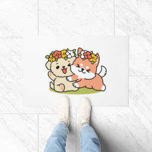 Spring Into Cuteness – Adorable Dog Illustration  Doormat