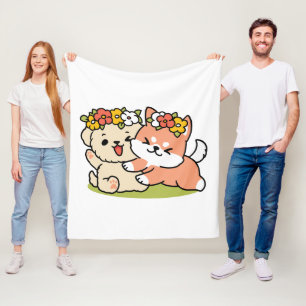 Spring Into Cuteness – Adorable Dog Illustration  Fleece Blanket