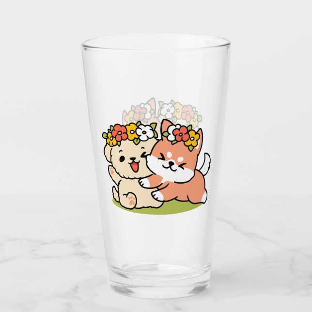 Spring Into Cuteness – Adorable Dog Illustration  Glass (Front)