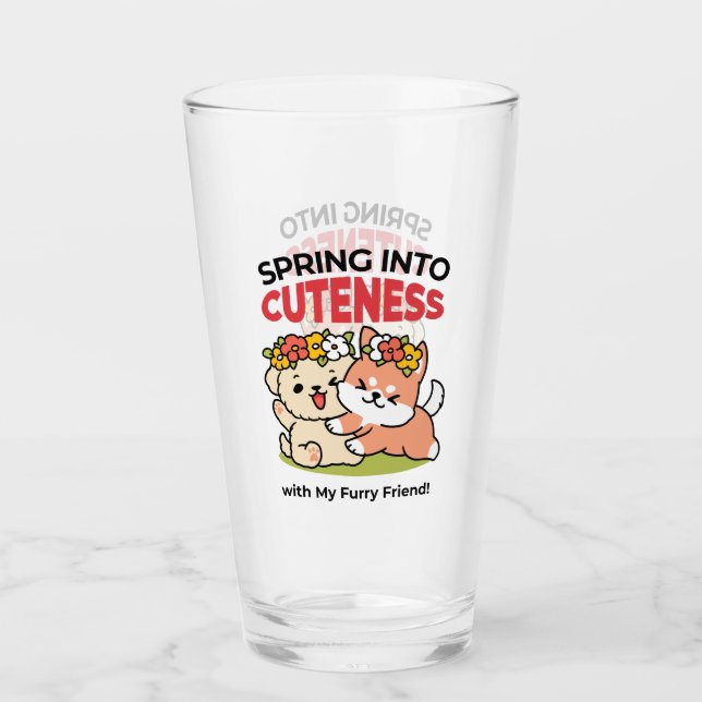 Spring Into Cuteness – Adorable Dog Illustration  Glass (Front)