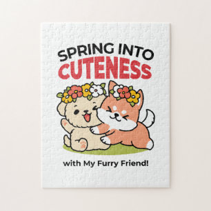 Spring Into Cuteness – Adorable Dog Illustration  Jigsaw Puzzle