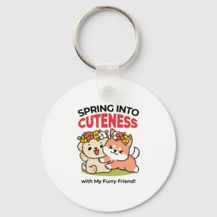 Spring Into Cuteness – Adorable Dog Illustration  Key Ring