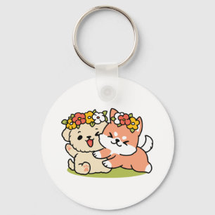 Spring Into Cuteness – Adorable Dog Illustration  Key Ring