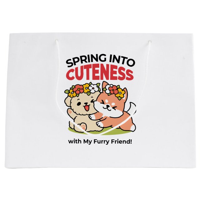 Spring Into Cuteness – Adorable Dog Illustration  Large Gift Bag (Front)