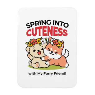 Spring Into Cuteness – Adorable Dog Illustration  Magnet