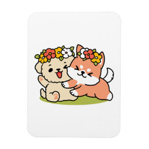 Spring Into Cuteness – Adorable Dog Illustration  Magnet