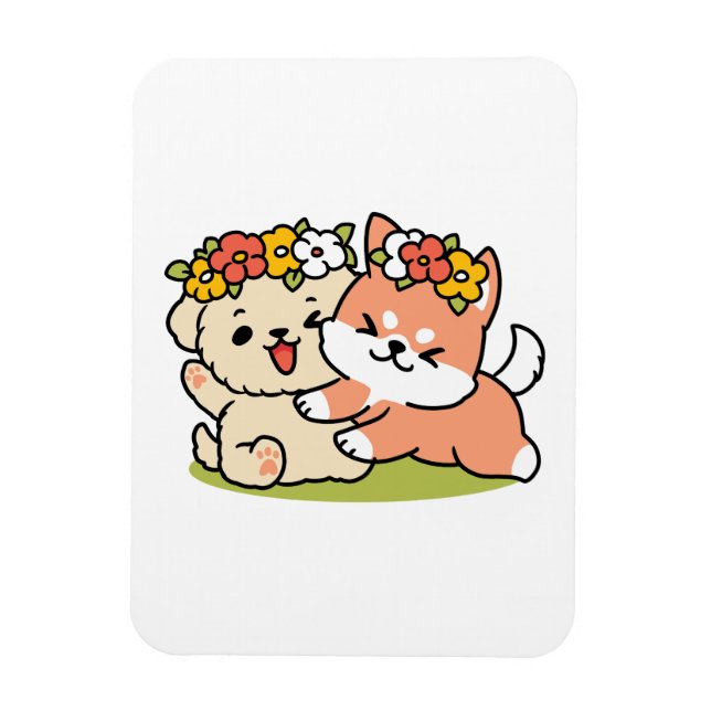 Spring Into Cuteness – Adorable Dog Illustration  Magnet (Vertical)