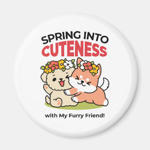 Spring Into Cuteness – Adorable Dog Illustration  Magnet