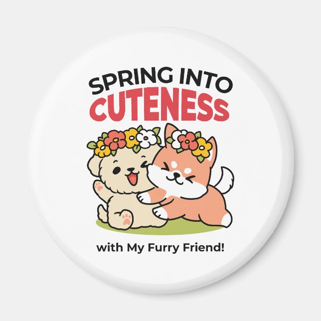 Spring Into Cuteness – Adorable Dog Illustration  Magnet (Front)