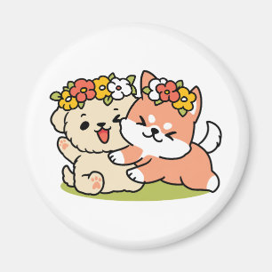 Spring Into Cuteness – Adorable Dog Illustration  Magnet