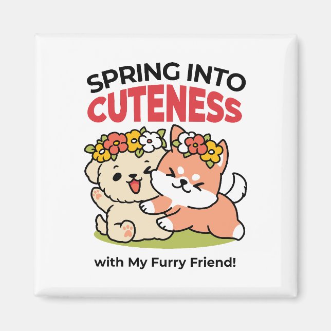 Spring Into Cuteness – Adorable Dog Illustration  Magnet (Front)