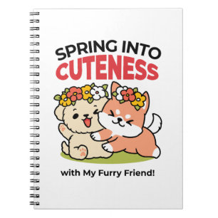 Spring Into Cuteness – Adorable Dog Illustration  Notebook