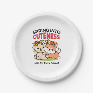 Spring Into Cuteness – Adorable Dog Illustration Paper Plate