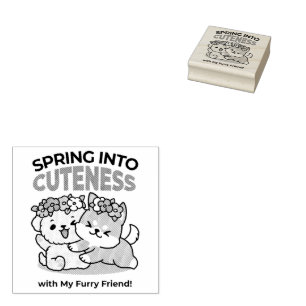 Spring Into Cuteness – Adorable Dog Illustration  Rubber Stamp