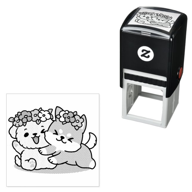 Spring Into Cuteness – Adorable Dog Illustration  Self-inking Stamp (In Situ)
