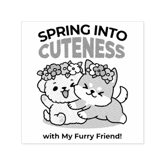 Spring Into Cuteness – Adorable Dog Illustration  Self-inking Stamp (Design)