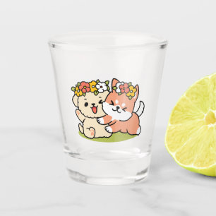 Spring Into Cuteness – Adorable Dog Illustration Shot Glass