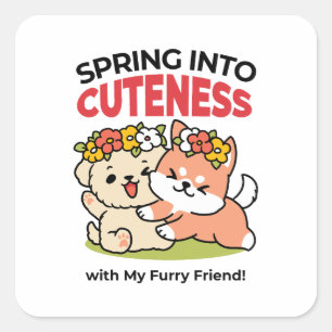 Spring Into Cuteness – Adorable Dog Illustration  Square Sticker