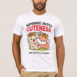 Spring Into Cuteness – Adorable Dog Illustration T-Shirt