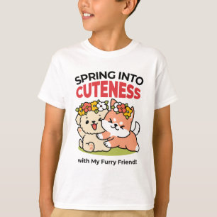 Spring Into Cuteness – Adorable Dog Illustration T-Shirt