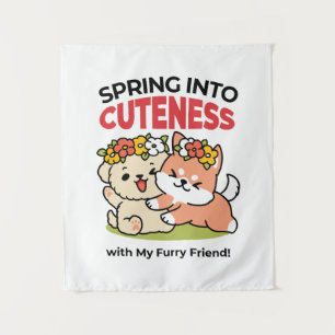 Spring Into Cuteness – Adorable Dog Illustration  Tapestry