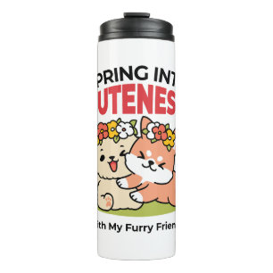 Spring Into Cuteness – Adorable Dog Illustration  Thermal Tumbler