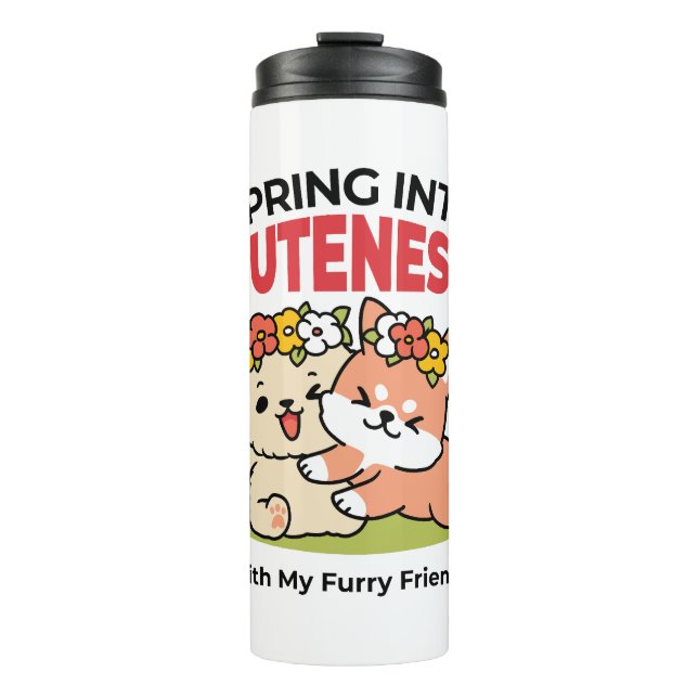 Spring Into Cuteness – Adorable Dog Illustration  Thermal Tumbler (Front)