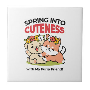Spring Into Cuteness – Adorable Dog Illustration  Tile