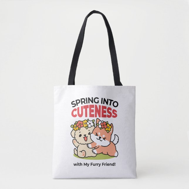Spring Into Cuteness – Adorable Dog Illustration  Tote Bag (Front)