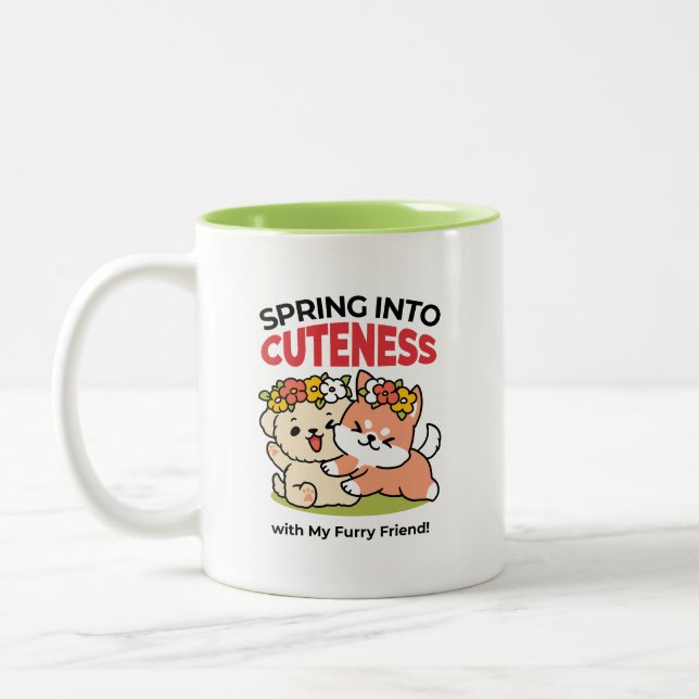 Spring Into Cuteness – Adorable Dog Illustration  Two-Tone Coffee Mug (Left)