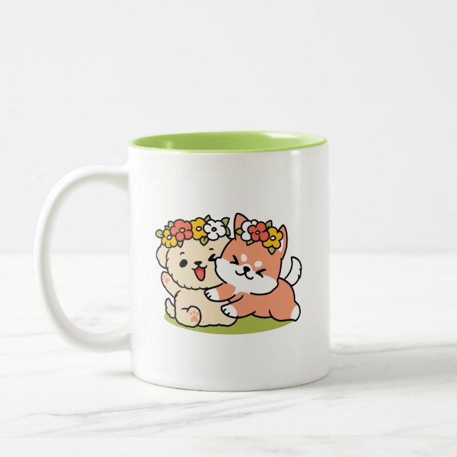 Spring Into Cuteness – Adorable Dog Illustration  Two-Tone Coffee Mug (Left)