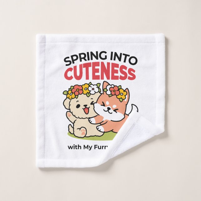 Spring Into Cuteness – Adorable Dog Illustration  Wash Cloth (Wash Cloth)