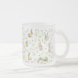 Spring Into Spring Bunny Rabbit Wildflower Glass Frosted Glass Coffee Mug
