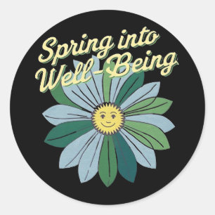 Spring into Well-Being Retro Wellness Flower  Classic Round Sticker