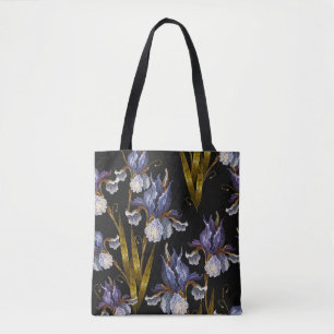 Spring Irises: Embroidery Renaissance Art Tote Bag