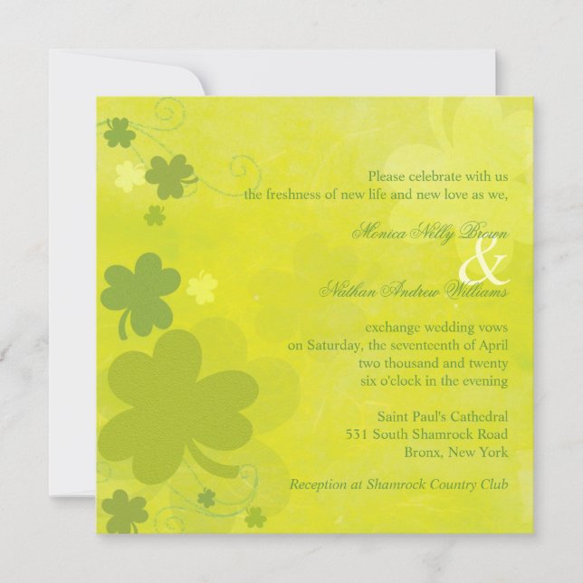 Spring Irish Shamrocks Green Wedding Invitation (Front)