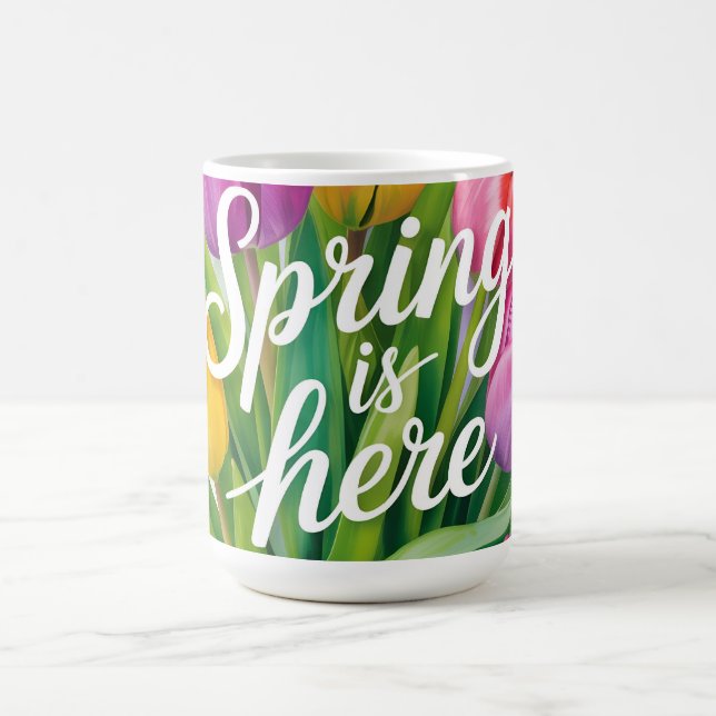 "Spring is Here" Tulip Bouquet Illustration Coffee Mug (Center)